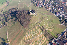 Aerial view of Staufen Castle Ruins in Staufen im Breisgau in the state Baden-Wuerttemberg, Germany