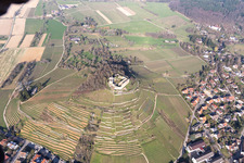 Aerial photograpy of Staufen Castle Ruins in Staufen im Breisgau in the state Baden-Wuerttemberg, Germany
