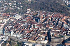 Aerial photograpy of Muenster in the district Altstadt in Freiburg im Breisgau in the state Baden-Wuerttemberg, Germany