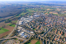 Industrial area, Gewerbestraße on the B3 in Gundelfingen in the state Baden-Wuerttemberg, Germany