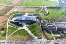 Aerial view of Swimming pool of the sports and family pool MACH´ BLAU Denzlingen in Denzlingen in the state Baden-Wuerttemberg, Germany