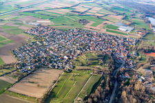 Agricultural land and field borders surround the settlement area of the village in the district Nimburg in Teningen in the state Baden-Wurttemberg, Germany