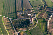 Aerial view of Grave rows on the grounds of the cemetery Bergfriedhof Nimburg bei Teningen in Teningen in the state Baden-Wurttemberg, Germany