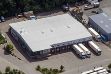 Oblique view of Industrial area Am Gäswald Spedition Iberia in Herxheim bei Landau in the state Rhineland-Palatinate, Germany