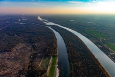 Island on the banks of the river course of Rhein and Rheinkanals in Fessenheim in Grand Est, France