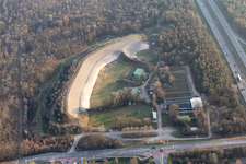 Aerial photograpy of Bremgarten shooting range and rest area in Hartheim am Rhein in the state Baden-Wuerttemberg, Germany