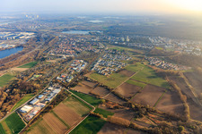 Industrial park In den Niederwiesen on the railway line in Wörth am Rhein in the state Rhineland-Palatinate, Germany