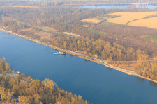 Aerial view of Rhine by ferry to Leimersheim in the district Leopoldshafen in Eggenstein-Leopoldshafen in the state Baden-Wuerttemberg, Germany