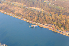 Aerial photograpy of Rhine by ferry to Leimersheim in the district Leopoldshafen in Eggenstein-Leopoldshafen in the state Baden-Wuerttemberg, Germany