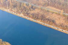 Motorhomes on the banks of the Rhine in the district Leopoldshafen in Eggenstein-Leopoldshafen in the state Baden-Wuerttemberg, Germany
