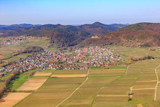 View of the winegrowing village from the east in Klingenmünster in the state Rhineland-Palatinate, Germany