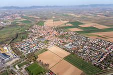 Village - view on the edge of agricultural fields and farmland in Rohrbach in the state Rhineland-Palatinate, Germany from above