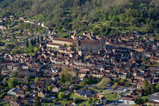 Catholic Church building of Saint-Cyprien in the village of in Saint-Cyprien in Nouvelle-Aquitaine, France