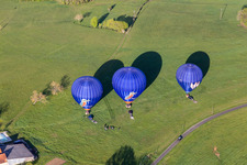 Hot air balloons launching over the airspace in Veyrines-de-Domme in Nouvelle-Aquitaine, France