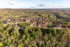 Citadel in Domme in the state Dordogne, France from the plane