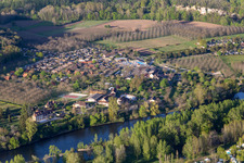 Aerial photograpy of Camping Soleil-Plage on the Dordogne in Vitrac in the state Dordogne, France