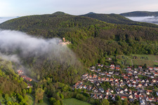 Ruins of the former fortress Burg Landeck in morning mist in Klingenmuenster in the state Rhineland-Palatinate, Germany