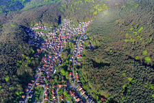 Aerial view of Village overview from the east in Dörrenbach in the state Rhineland-Palatinate, Germany