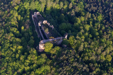 Bird's eye view of Neuscharfeneck Castle Ruins in Flemlingen in the state Rhineland-Palatinate, Germany