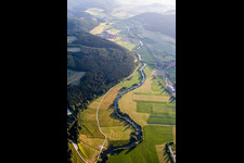 Curved loop of the riparian zones on the course of the river of the river Danube in Immendingen in the state Baden-Wurttemberg