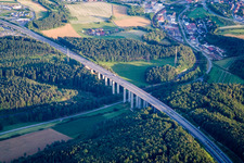 Routing and traffic lanes over the highway bridge in the motorway A 81 ueber Hoelzlebach in Engen in the state Baden-Wurttemberg