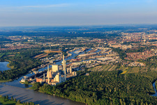 Karlsruhe Rhine ports from the west in the district Daxlanden in Karlsruhe in the state Baden-Wuerttemberg, Germany