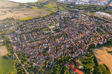 Overview of the town from the south in the district Maximiliansau in Wörth am Rhein in the state Rhineland-Palatinate, Germany