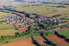 View of the town from the southeast, beyond the A65 motorway. in Knöringen in the state Rhineland-Palatinate, Germany