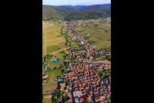 Aerial view of Kurpfalzstraße from the east in the district Mußbach in Neustadt an der Weinstraße in the state Rhineland-Palatinate, Germany