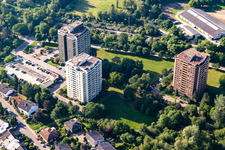 Three High-rise building in the residential area Woogstrasse in Neuhofen in the state Rhineland-Palatinate, Germany