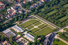 Oblique view of Castle Garden in Schwetzingen in the state Baden-Wuerttemberg, Germany