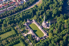 Aerial photograpy of Schwetzingen Castle and the French baroque garden in Schwetzingen in the state of Baden-Wuerttemberg