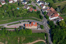 Aerial view of Hotel zum Bahnhof 1894 in Rohrbach in the state Rhineland-Palatinate, Germany