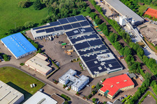 Aerial view of Große Ahlmühle industrial area with RelineEurope GmbH in Rohrbach in the state Rhineland-Palatinate, Germany
