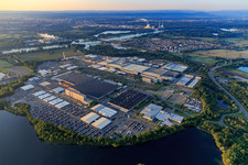 Aerial view of Wörth Automobile Plant with Daimler Truck Plant and Wörth Industrial Park GmbH in Wörth am Rhein in the state Rhineland-Palatinate, Germany