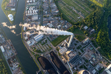 Power plants and exhaust towers of coal power station EnBW Energie Baden-Wuerttemberg AG, Rheinhafen-Dampfkraftwerk Karlsruhe in the district Daxlanden in Karlsruhe in the state Baden-Wurttemberg, Germany