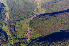 Location view of in the Enz-valley landscape surrounded by mountains of the Black Forest in Sprollenhaus in the state Baden-Wurttemberg, Germany