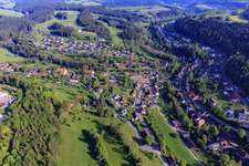 Aerial view of Peterzeller Street in the district Betzweiler in Loßburg in the state Baden-Wuerttemberg, Germany