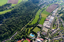 Aerial view of Industrial park Ausstraße with Kurt Allert GmbH + Co. KG and NETTO in the district Altoberndorf in Oberndorf am Neckar in the state Baden-Wuerttemberg, Germany