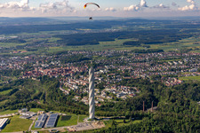 Aerial view of Site of the ThyssenKrupp testing tower for Speed elevators in Rottweil in Baden - Wuerttemberg. When finished the new landmark of the town of Rottweil will be the tallest structure in Baden-Wuerttemberg