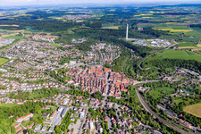City area with outside districts and inner city area in Rottweil in the state Baden-Wurttemberg, Germany