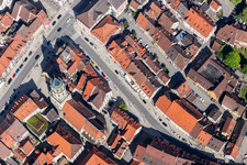 Aerial view of Church building of Kapellenkirche in Old Town- center of downtown in Rottweil in the state Baden-Wurttemberg, Germany