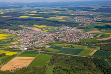 Aerial view of View of the town from the southeast, beyond the A81 motorway. in Villingendorf in the state Baden-Wuerttemberg, Germany