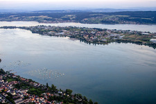 Aerial view of Lake Island Reichenau on the lake of constance in Reichenau in the state Baden-Wurttemberg, Germany