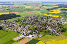 Agricultural land and field borders surround the settlement area of the village in Dornhan in the state Baden-Wurttemberg, Germany