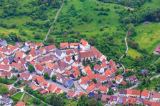 Village center with St. Mark's Church and primary school Binsdorf in the district Binsdorf in Geislingen in the state Baden-Wuerttemberg, Germany