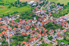Village view from the southwest with Medardus Church in the district Ostdorf in Balingen in the state Baden-Wuerttemberg, Germany