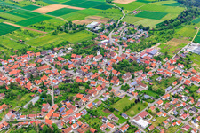 Aerial view of Village view from the southwest with Medardus Church in the district Ostdorf in Balingen in the state Baden-Wuerttemberg, Germany