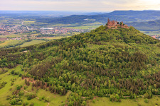 Aerial view of Hohenzollern Castle in the district Zimmern in Bisingen in the state Baden-Wuerttemberg, Germany