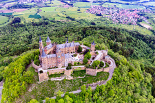 Hohenzollern Castle in the district Zimmern in Bisingen in the state Baden-Wuerttemberg, Germany from above